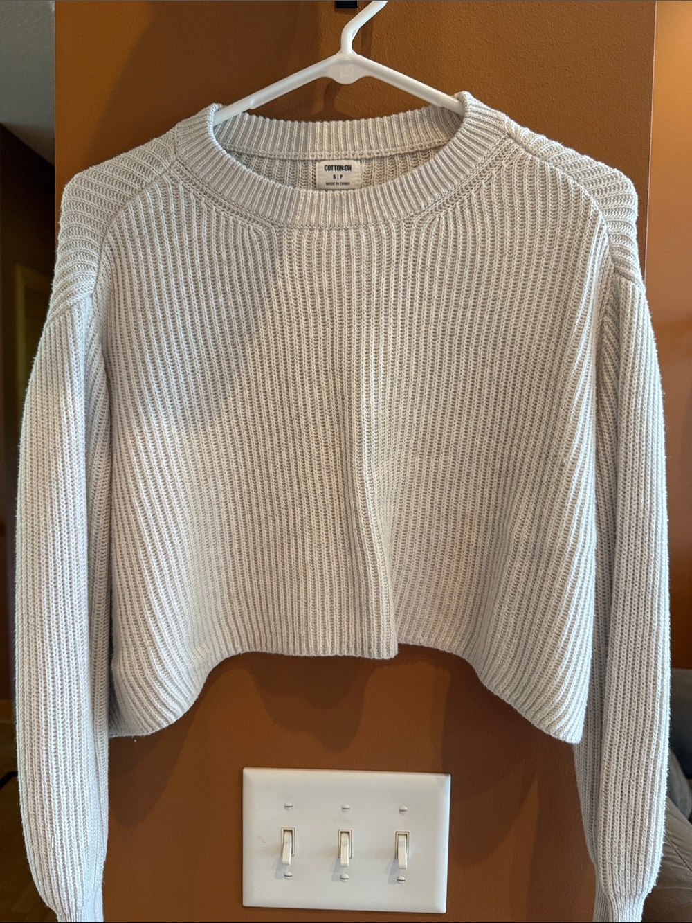 Cotton On Light Gray Ribbed Cropped Crew Sweater